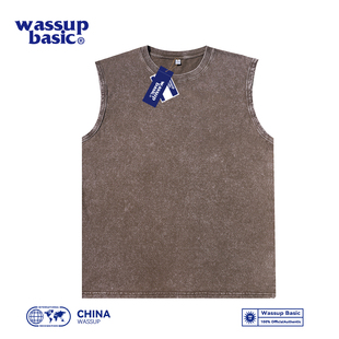 wassup T恤 basic欧美复古风水洗坎肩纯棉汗背心男ins潮牌嘻哈无袖