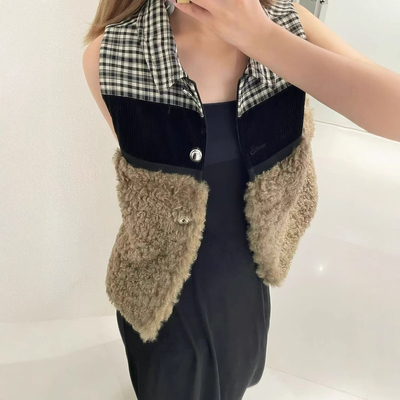 现货marche气质羊羔毛马甲背心