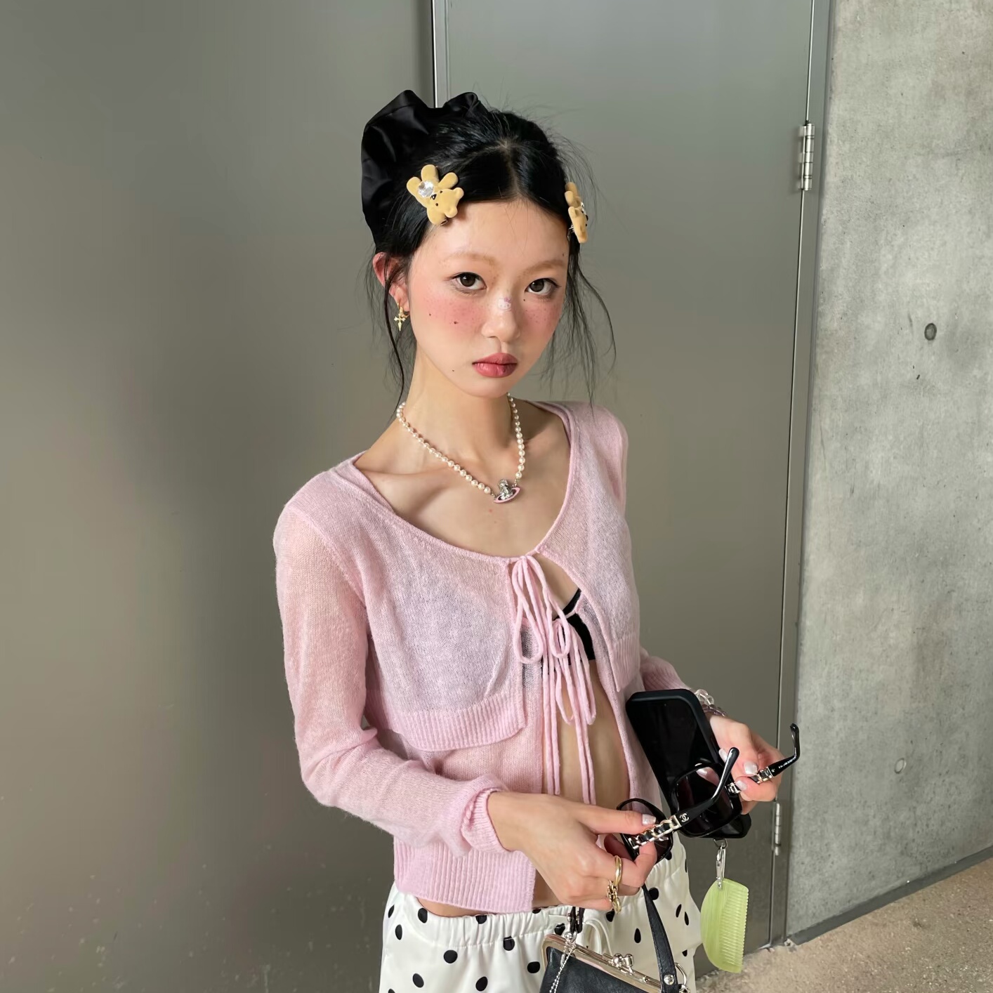 现货RARELYALIKE雾感系带开衫