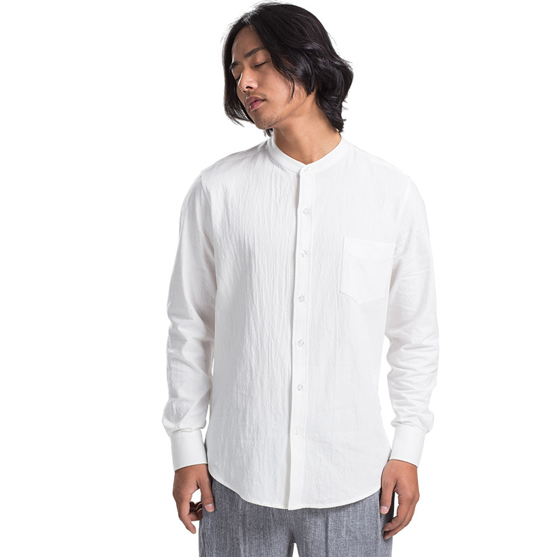 古韵中华宽松褶皱棉中国风太极拳服中老年唐装春秋衬衫长袖衬衣男