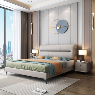 联邦家具床现代简约轻奢床主卧高端大气2023皮艺床双人床1.8米真