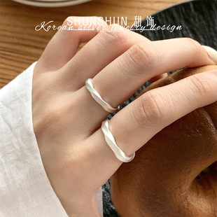 S999纯银莫比乌斯环戒指磨砂简约小众情侣对戒开口可调节足银指环