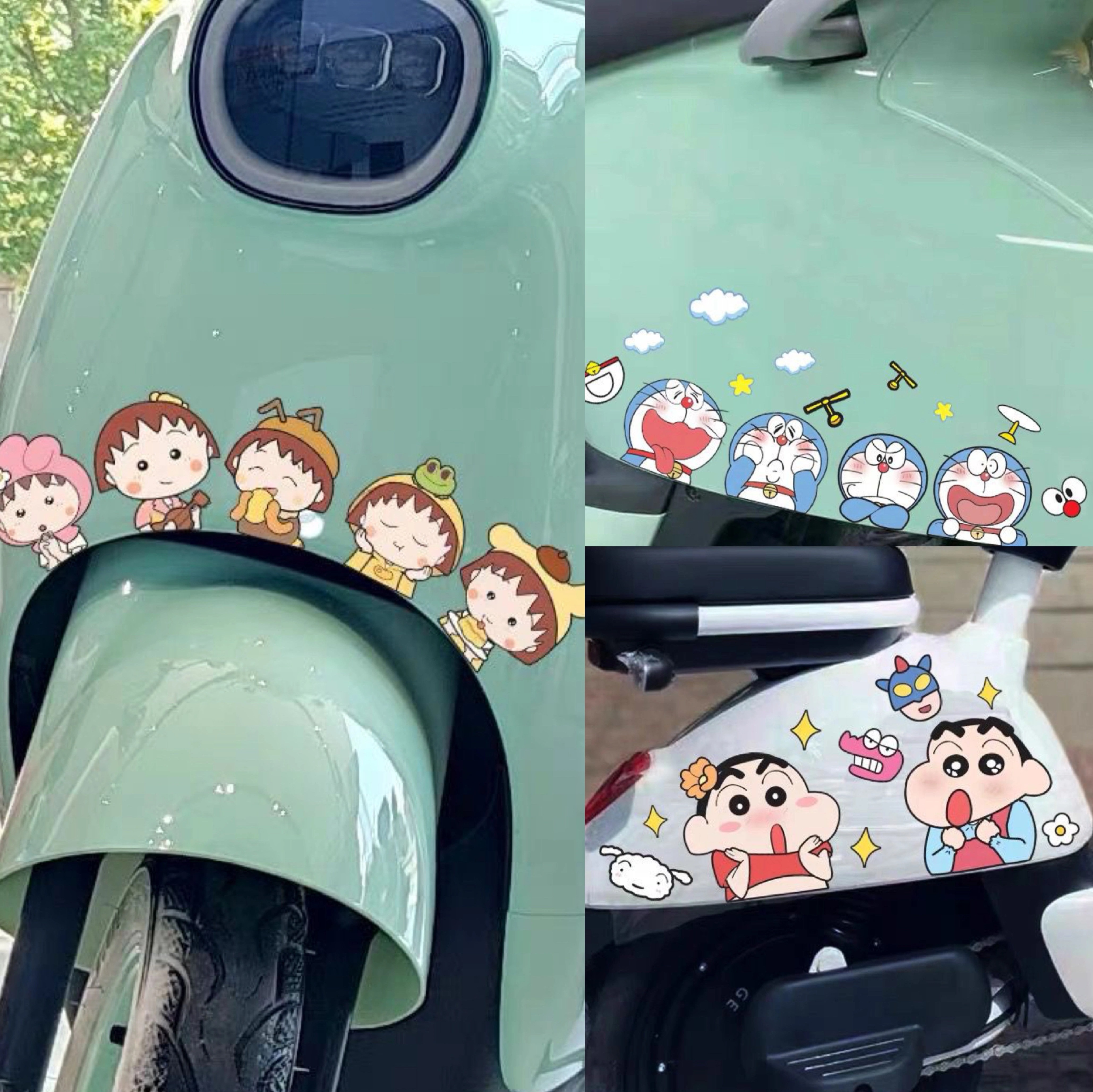 电动车贴纸卡通樱桃小丸子蜡笔小新爱玛雅迪划痕遮挡装饰防水贴纸