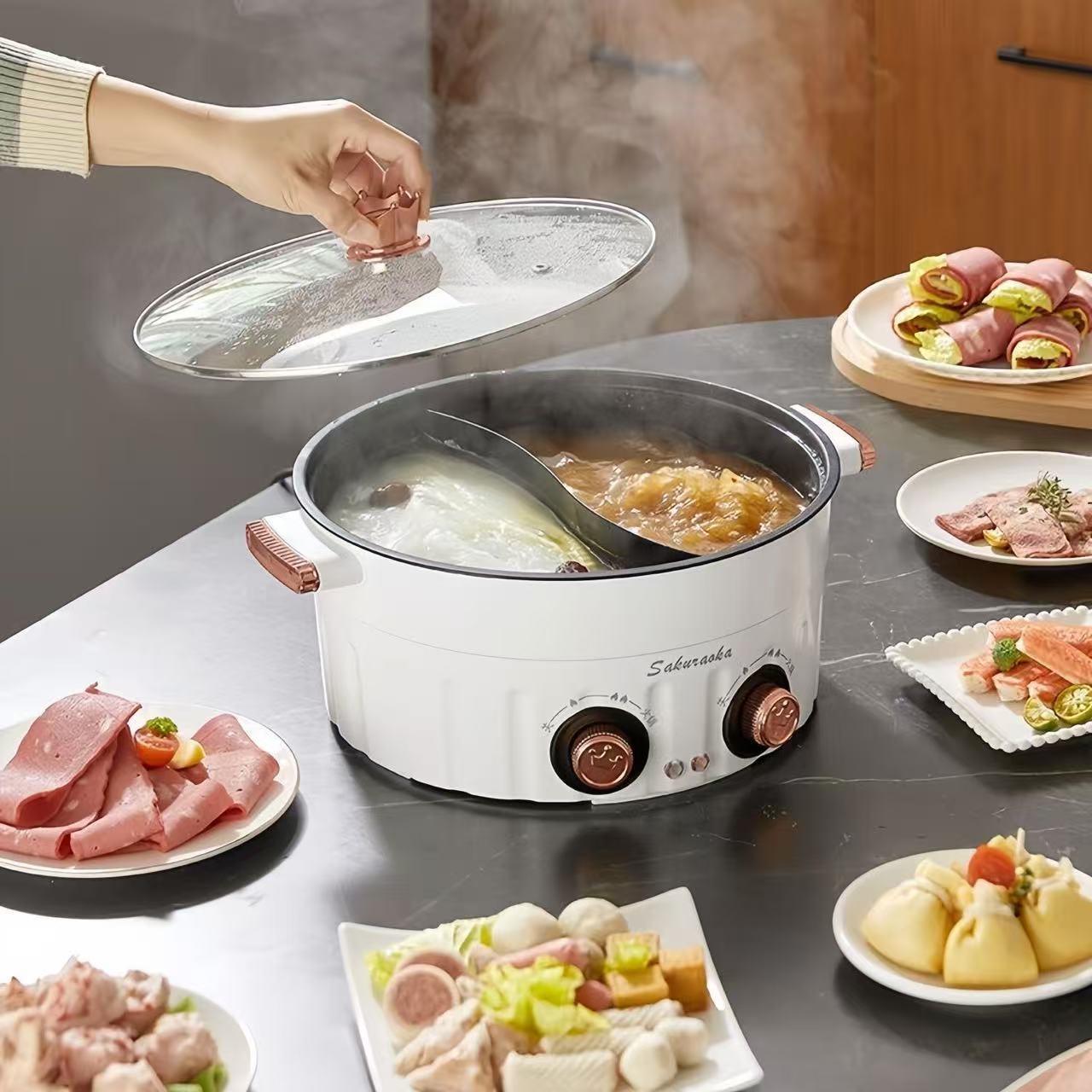 新款鸳鸯锅电火锅锅宿舍电热火锅家用大容量多功能一体式电煮锅