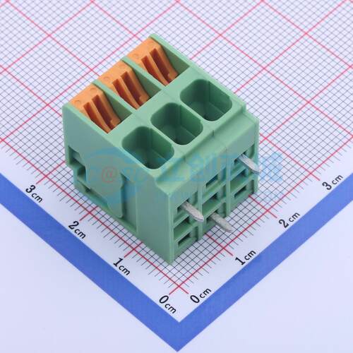 5只起 弹簧式接线端子 KF207RB-6.35-3P 弯插,P=6.35mm 1x3P 3P