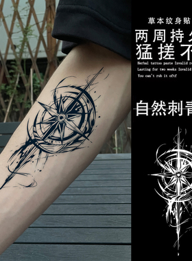 六星罗盘草本纹身贴纸女男tattoo防水持久遮疤腿部锁骨手臂高级感