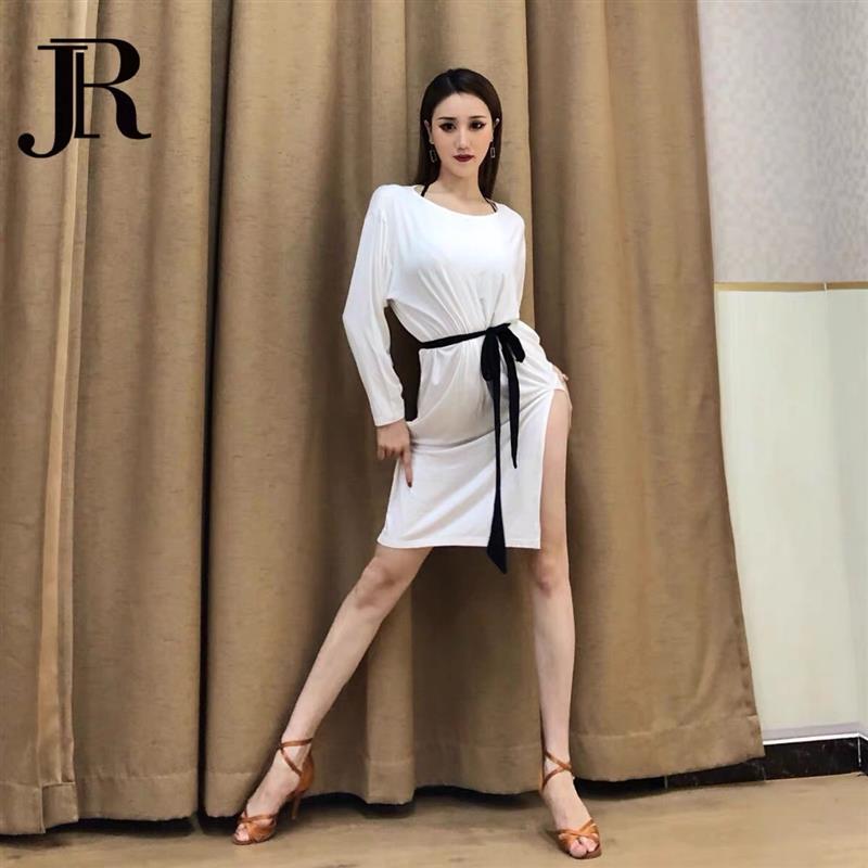 练功服莫代尔长.袖蝙蝠袖开叉送腰绳41拉丁舞裙连衣裙新款均码