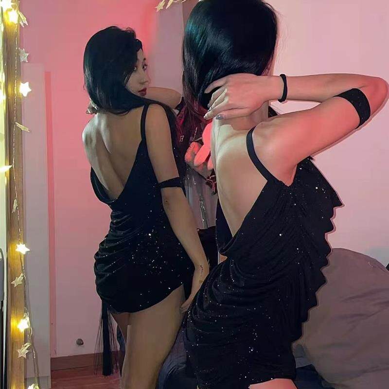 拉丁舞服重工吊带连g衣裙星空闪闪套装领露背练功服国标女