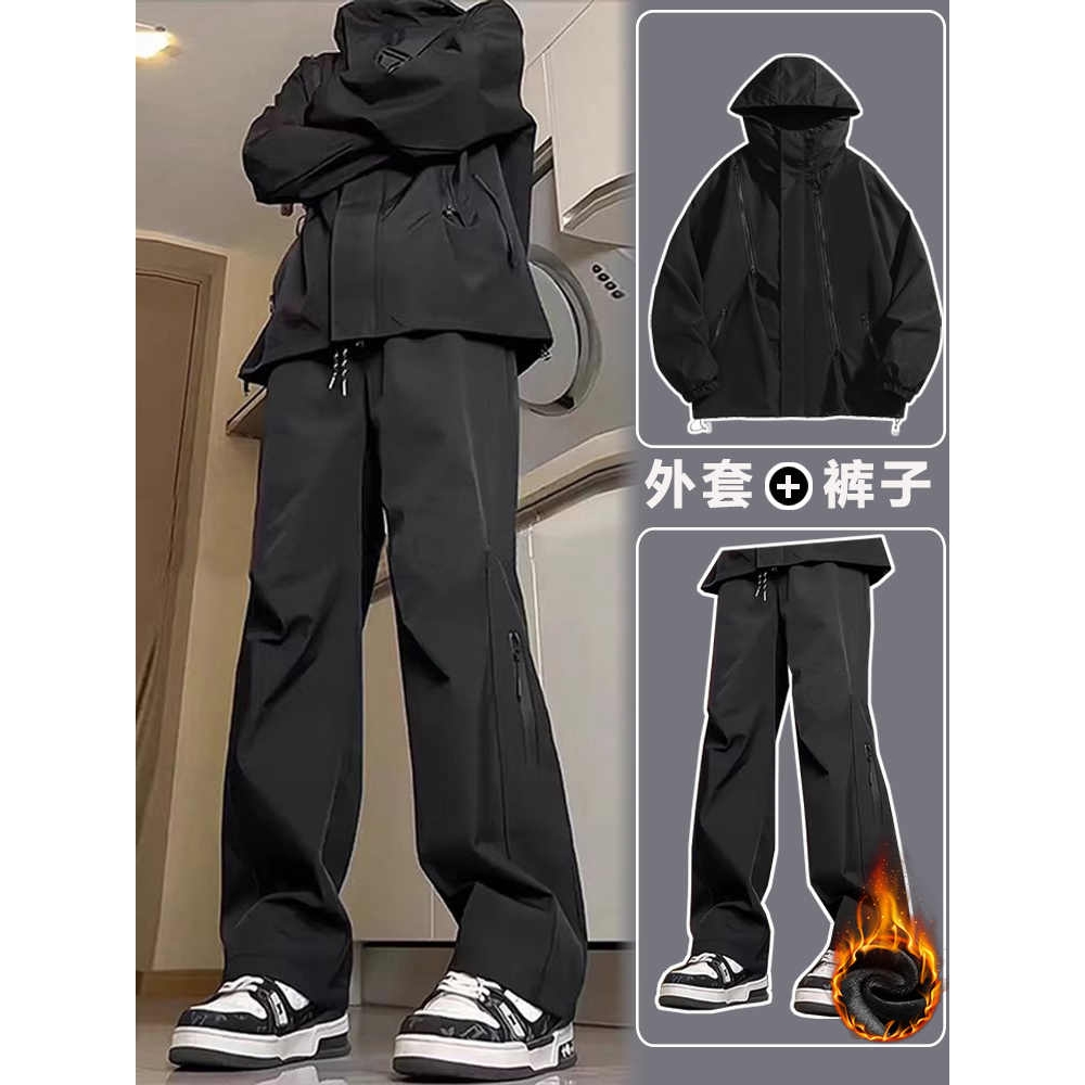 啄木鸟秋冬季冲锋套装男款机能工装长裤户外防水防风冲锋衣外套一