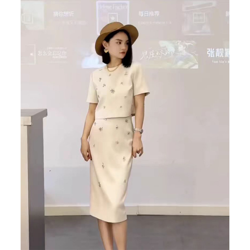 时尚套装女夏季2024新款法式气质名媛小香风短袖半身裙两件套洋气