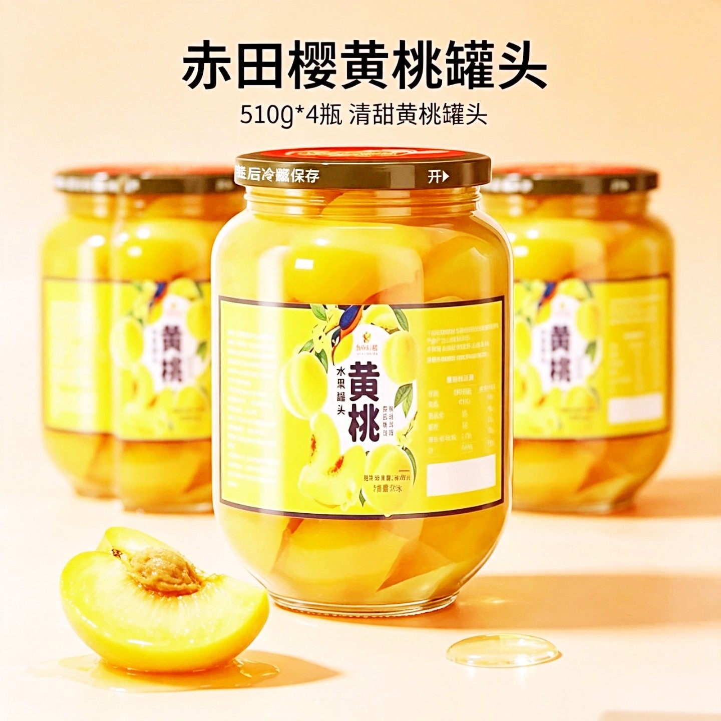 赤田樱黄桃罐头510g每瓶4瓶