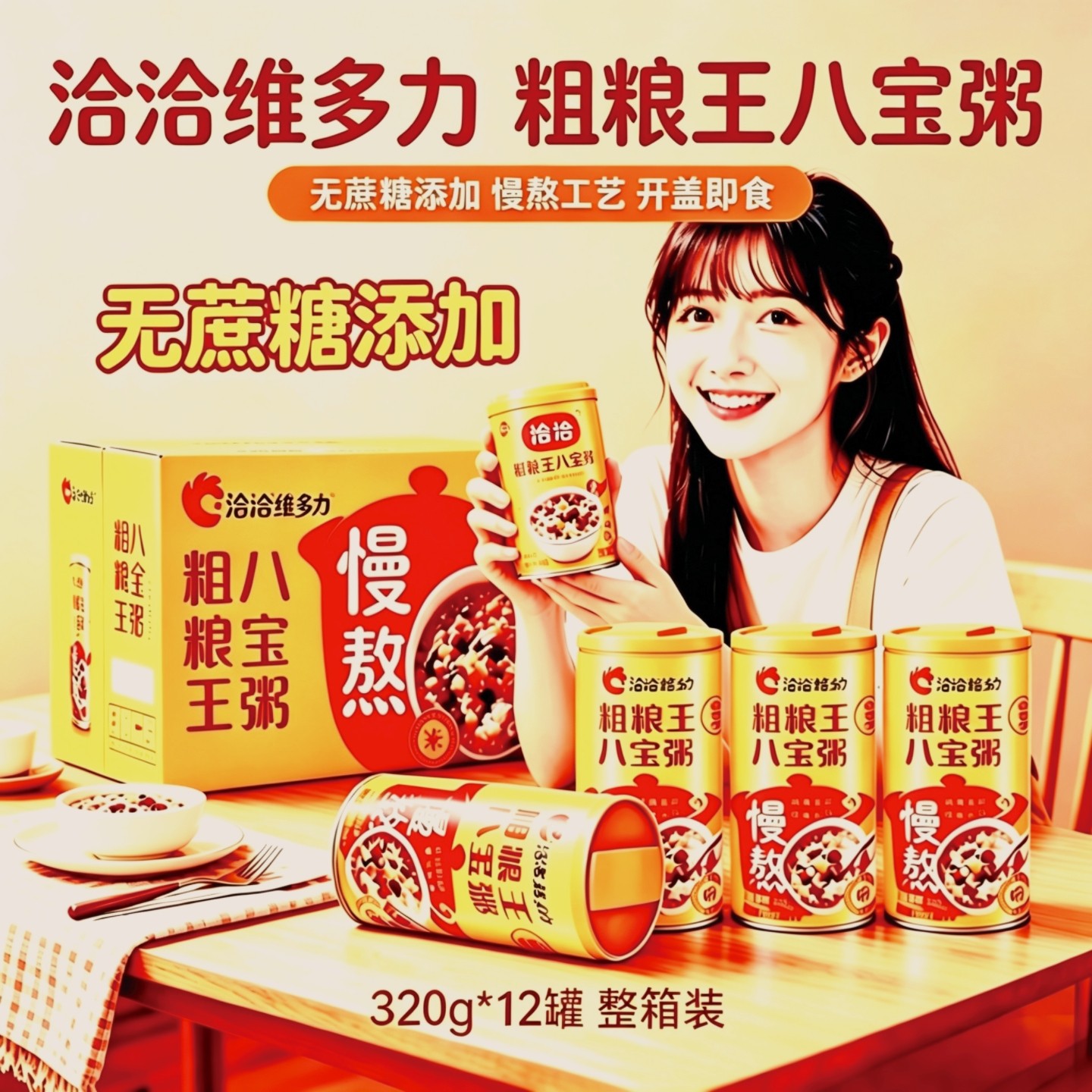 洽洽无蔗糖粗粮谷物八宝粥12罐整箱礼盒装懒人速食早餐即食杂粮粥