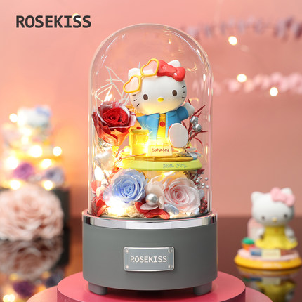 玫瑰永生花礼盒hellokitty哈喽凯蒂猫新年情人节送女友生日礼物