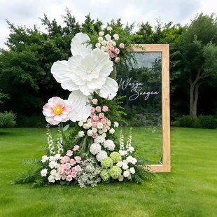 森系仿真花布置婚礼告白订婚假花布置白色纸艺花服装店橱窗摆件