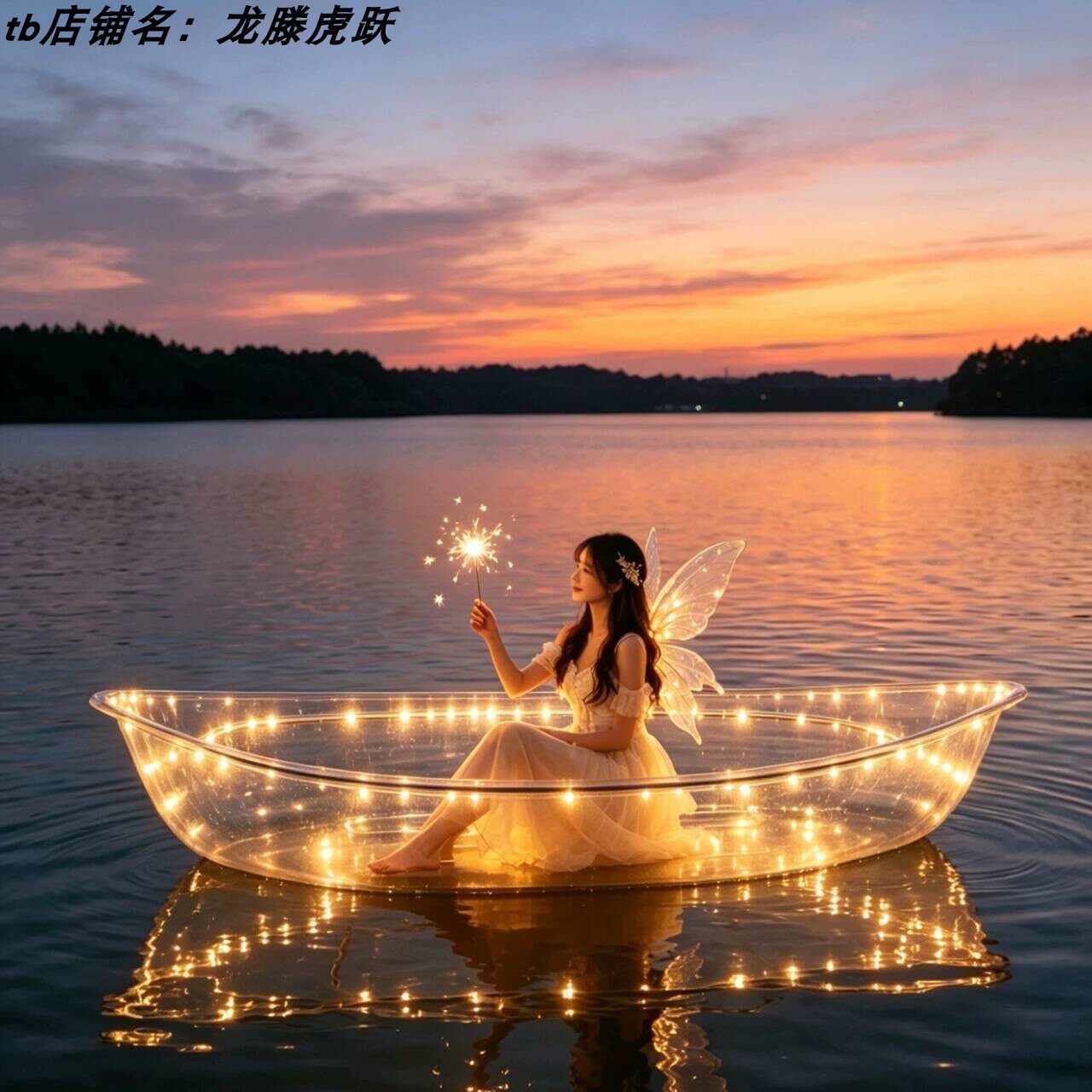网红LED发光透明船景区公园夜景打卡水晶玻璃船水上拍摄婚纱道具