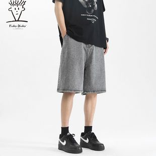 宽松休闲直筒阔腿裤 水洗做旧基础简约百搭牛仔短裤 夏 DIDO FIDO