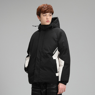 FIDODIDO字母刺绣Logo印花简约连帽防风拼接撞色户外加厚保暖棉服