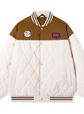 FIDODIDO拼接刺绣加厚保暖防寒绗缝棉衣美式学院情侣棒球棉服外套