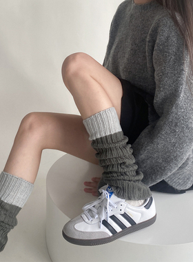 灰色堆堆袜套女款秋冬针织毛线腿套保暖护腿jk中筒袜子y2k小腿袜