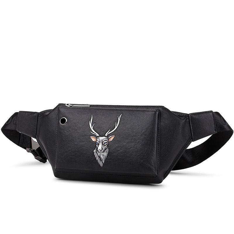 gocina品牌真皮鹿头图腾腰包头层牛皮男士休闲斜挎包单肩包