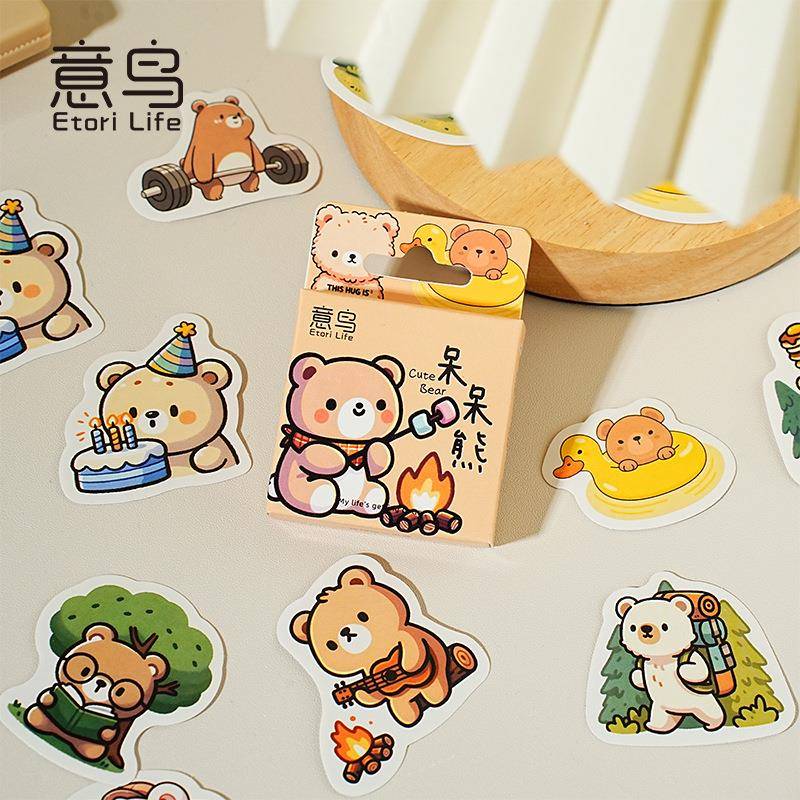 呆呆熊系列盒装贴纸可爱卡通动物手账笔记本行李箱装饰贴