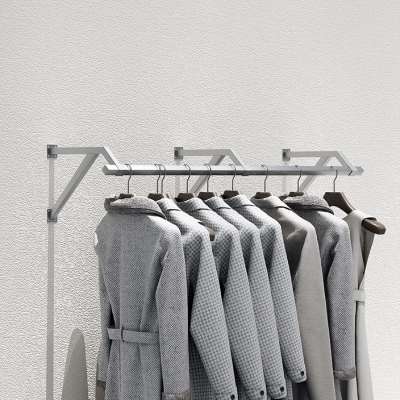 服装店展示架银色壁挂式陈列侧挂服装货架不锈钢上墙挂衣架置物架
