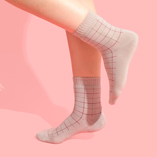 【清仓价】M让美好不期而遇 条纹格子袜子女中筒袜保暖冬袜女毛圈