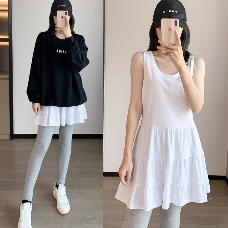 胖MM特大码300斤卫衣打底裙女内搭吊带背心裙中长款叠穿无袖T恤裙