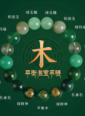 2024五行缺木补木喜用木手链男女绿色水晶手串多宝平衡手串