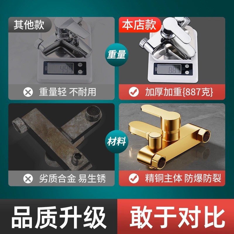 淋浴水龙头冷热混水阀全铜浴室厕所喷头花洒套装三联开关浴缸龙头