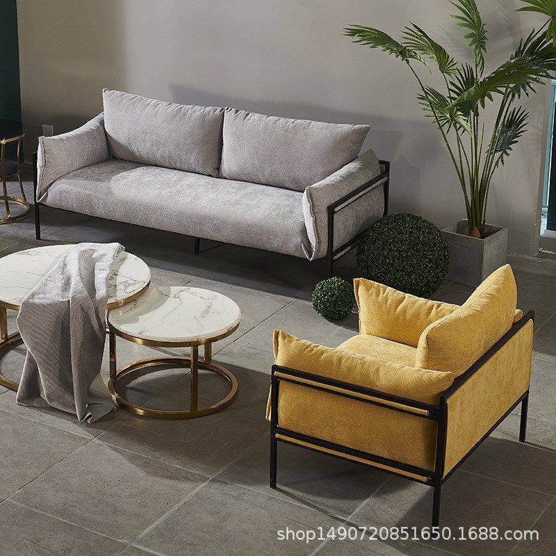 会客接待家用办公沙发茶几组合简约易现代布艺皮质三人位酒店洽谈