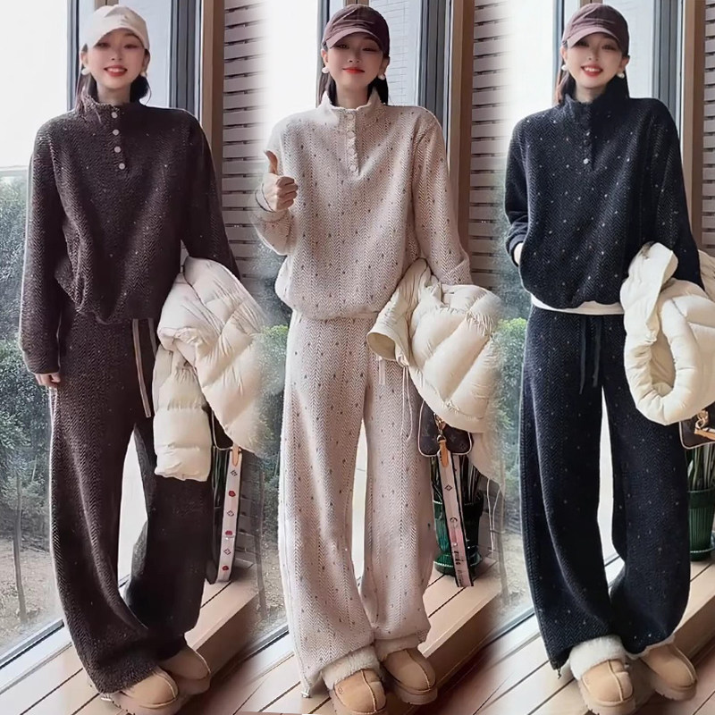 时尚休闲套装女装2026春季新款宽松立领卫衣阔腿裤两件套运动穿搭