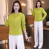 运动服套装 阔腿裤 女春季 洋气显瘦连帽卫衣开衫 两件套 2026新款 时尚