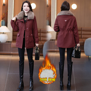 加绒加厚毛领派克服女2025冬季 收腰显瘦保暖外套洋气减龄棉衣 新款