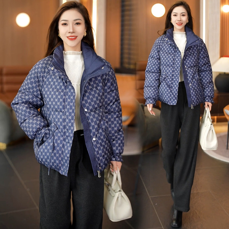 印花棉服女2025新款时尚立领显瘦