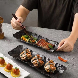 邹艺创意不规则长方形寿司盘餐厅刺身长盘烤鱼盘甜品盘三文鱼