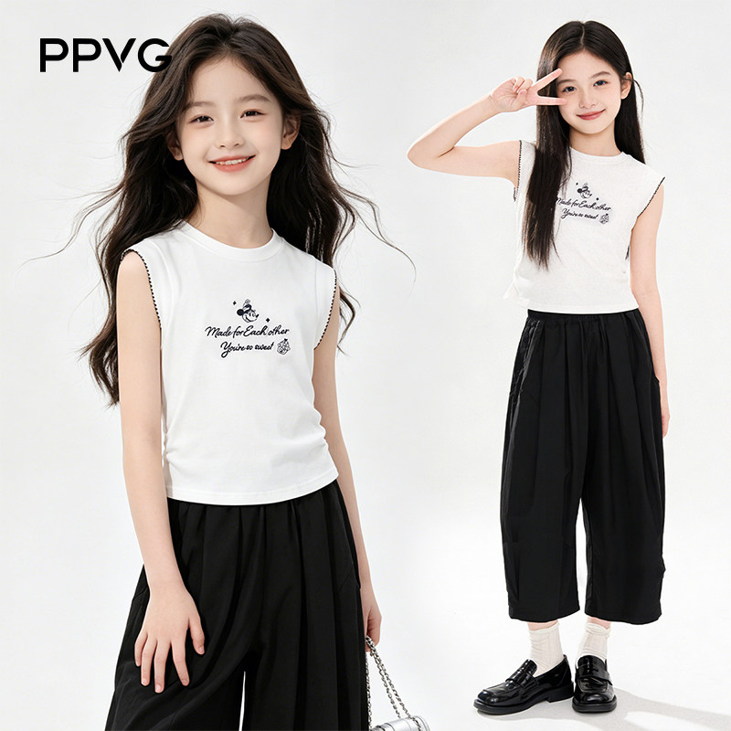 PPVG女童夏季美式字母背心套装图片