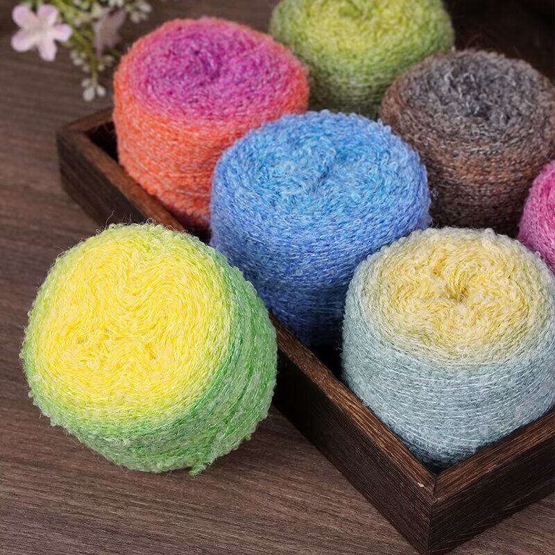 羊毛圈圈线油画渐变彩色长段染纱线钩织毛衣围巾马海毛渐变蛋糕线