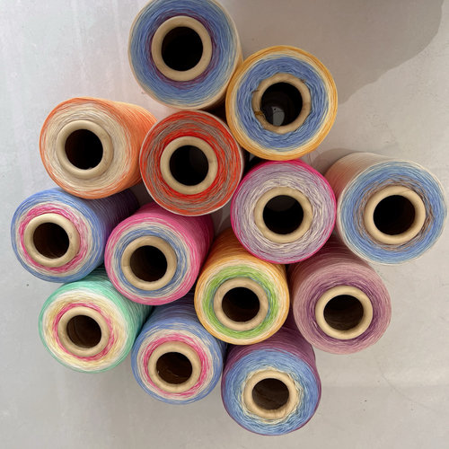 天丝真丝纯棉春夏蕾丝钩织短袖长裙连软彩虹渐变长段染毯子毛线团