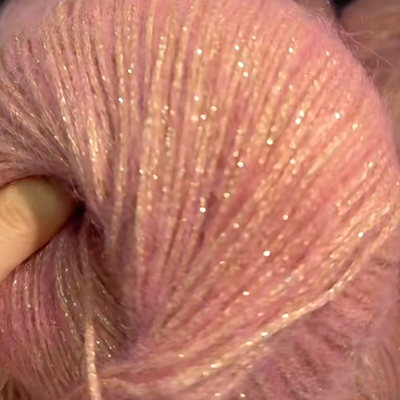 新品金葱粉眼泪长毛真丝马海毛喷毛纱手编星河亮丝闪丝中粗毛线团