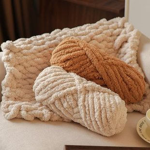 超粗猫尾巴毛线圣诞花束毯坐垫巫师帽手指围巾特粗冰条香肠毛线团