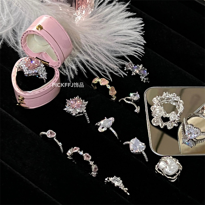 戒指合集超精致 轻奢小众锆石开口戒指 高级新款镀银ins时尚女