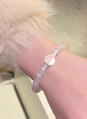 礼物女铜镀银锆石天然白水晶