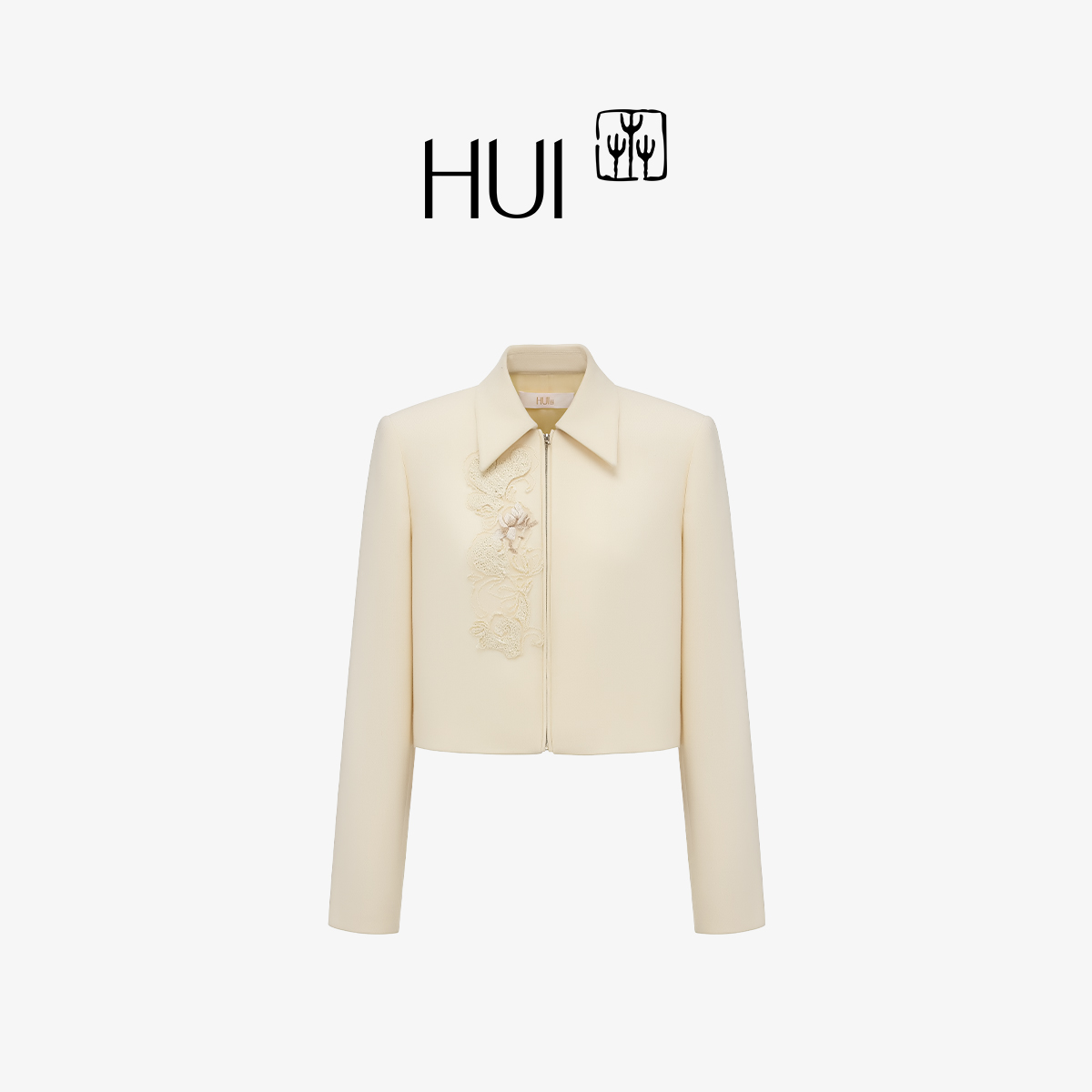 HUI卉线织玉兰翻领刺绣立领外套