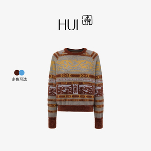 HUI卉全绵羊毛故宫龙纹双色可选细纱线套头针织毛衫2025秋冬新款