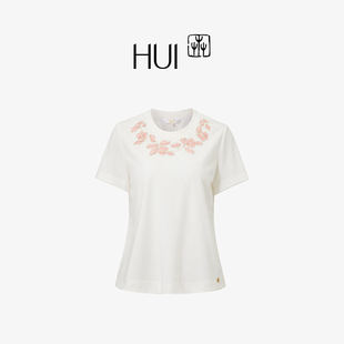 HUI卉莱赛尔非遗刺绣玉兰白艺术刺绣基础款 上衣T恤 百搭短袖