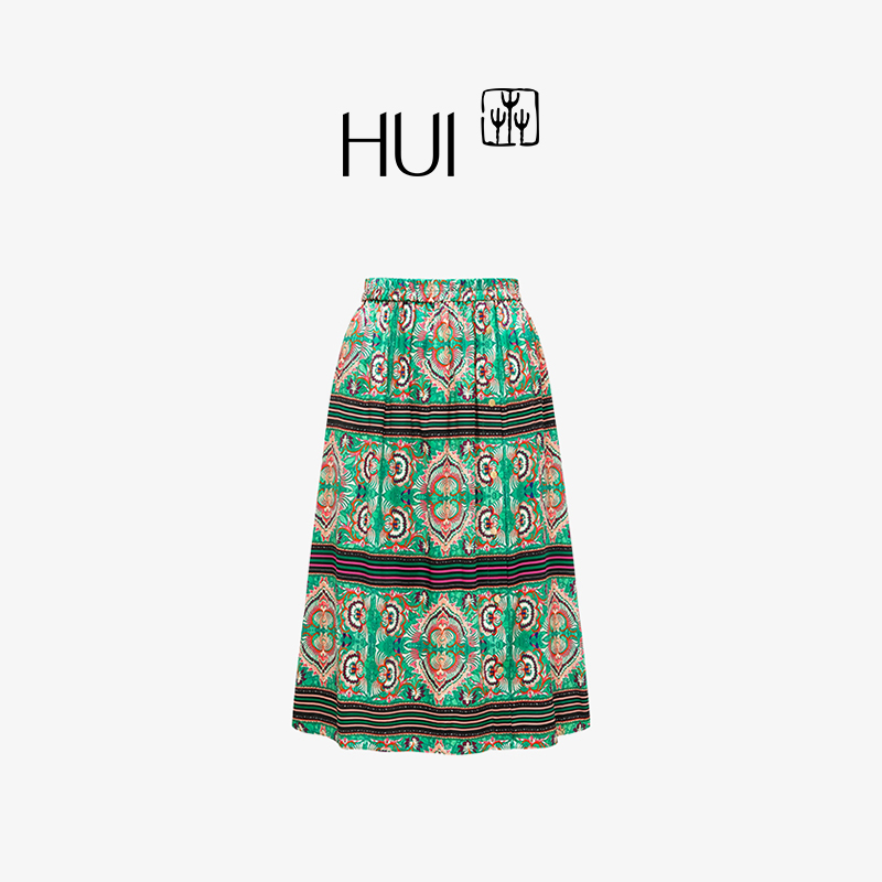 HUI卉桑蚕丝云想四季印花半身裙