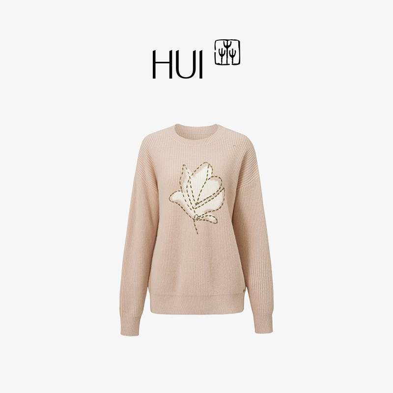 HUI卉100%绵羊毛针织毛衫套头衫