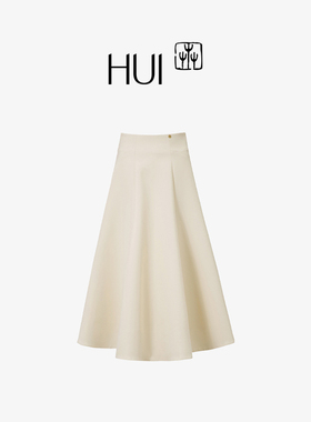 HUI卉SPH二重织玉兰白色经典版型侧面拉链放摆及膝长度半身裙伞裙