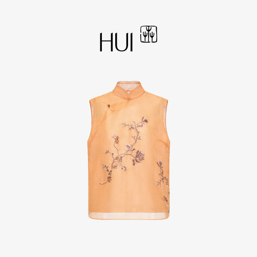 HUI卉新中式丝光透视网纱上衣